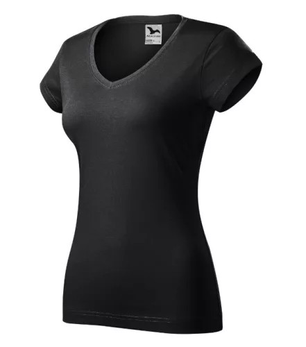 Malfini Fit V-neck - Mélyebb V-nyakú, íves szabású női póló - Ébenszürke - S