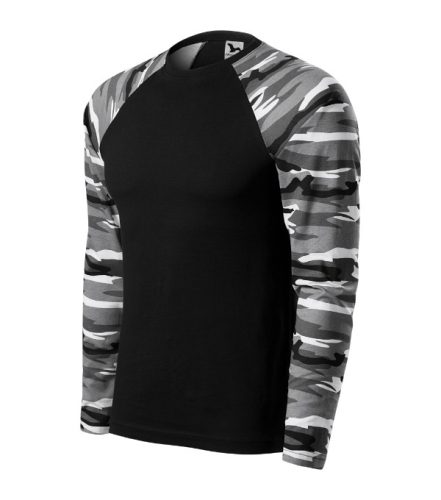 Malfini Camouflage LS - Kerek nyakú, hosszú, terepszínű ujjú unisex póló - Szürke terepszín - S