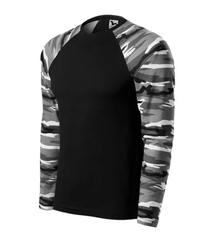 Malfini Camouflage LS - Kerek nyakú, hosszú, terepszínű ujjú unisex póló - Szürke terepszín - L