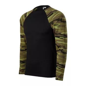   Malfini Camouflage LS - Kerek nyakú, hosszú, terepszínű ujjú unisex póló - Zöld terepszín - S