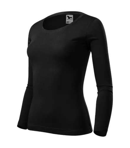 Malfini Fit-T LS - Mélyebb, kerek nyakkivágású, hosszú ujjú női póló - Fekete - 3XL