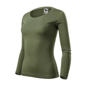   Malfini Fit-T LS - Mélyebb, kerek nyakkivágású, hosszú ujjú női póló - Khaki - XS