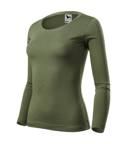 Malfini Fit-T LS - Mélyebb, kerek nyakkivágású, hosszú ujjú női póló - Khaki - XS