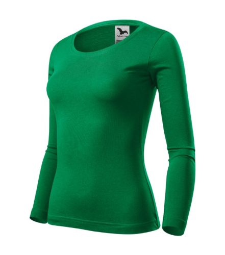 Malfini Fit-T LS - Mélyebb, kerek nyakkivágású, hosszú ujjú női póló - Fűzöld - XS