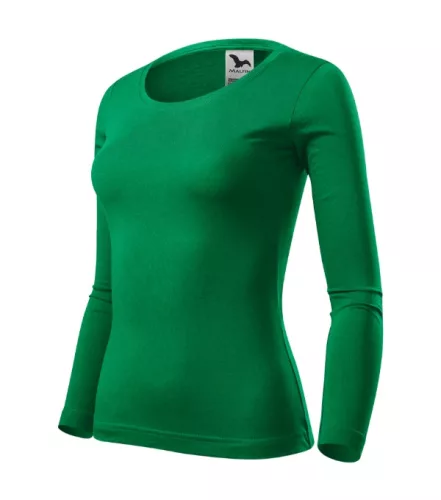 Malfini Fit-T LS - Mélyebb, kerek nyakkivágású, hosszú ujjú női póló - Fűzöld - M