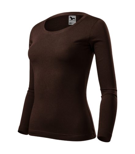 Malfini Fit-T LS - Mélyebb, kerek nyakkivágású, hosszú ujjú női póló - Kávé - XS