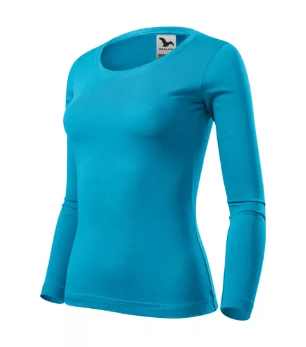 Malfini Fit-T LS - Mélyebb, kerek nyakkivágású, hosszú ujjú női póló - Türkiz - S