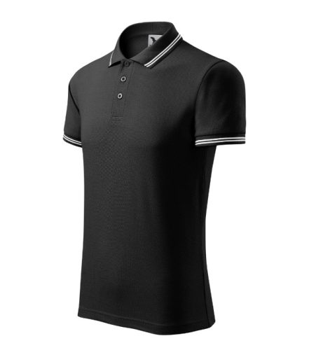 Malfini Urban - Ujjszegélyen és galléron kontrasztos csíkozású férfi galléros póló - Fekete - 2XL