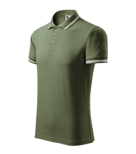 Malfini Urban - Ujjszegélyen és galléron kontrasztos csíkozású férfi galléros póló - Khaki - 2XL
