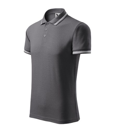 Malfini Urban - Ujjszegélyen és galléron kontrasztos csíkozású férfi galléros póló - Acélszürke - 3XL