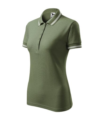 Malfini Urban - Ujjszegélyen és galléron kontrasztos csíkozású női galléros póló - Khaki - XL