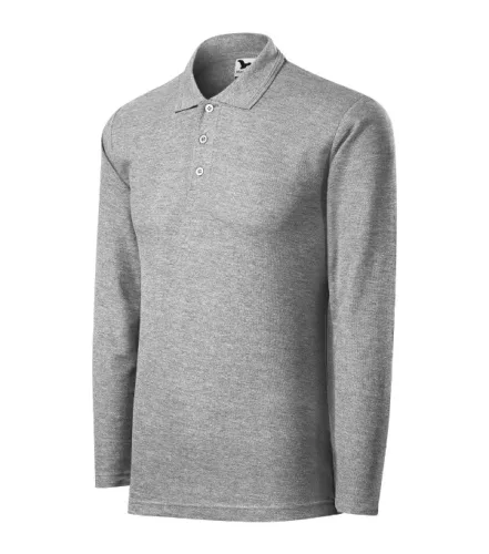 Malfini Pique Polo LS - Hosszú ujjú férfi galléros póló - Sötétszürke melírozott - 2XL