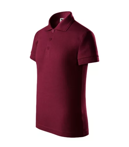Malfini Pique Polo - Galléron és ujjvégeken dupla bordacsíkkal díszített, rövid ujjú gyerek galléros póló - Garnet - 122 cm/6 éves