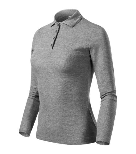 Malfini Pique Polo LS - Hosszú ujjú női galléros póló - Sötétszürke melírozott - 2XL