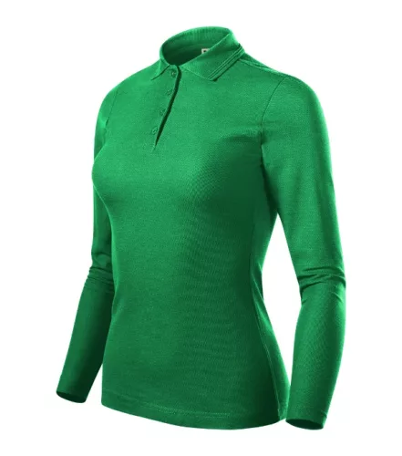 Malfini Pique Polo LS - Hosszú ujjú női galléros póló - Fűzöld - XL