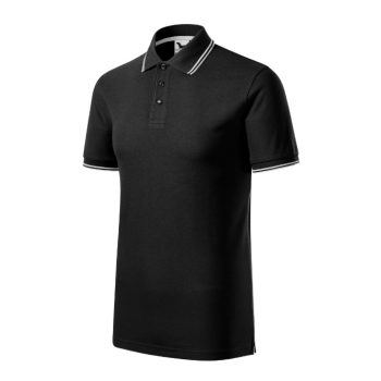   Malfini Focus - Ujjszegélyen és a galléron kontraszt csíkozású férfi galléros póló - Fekete - L