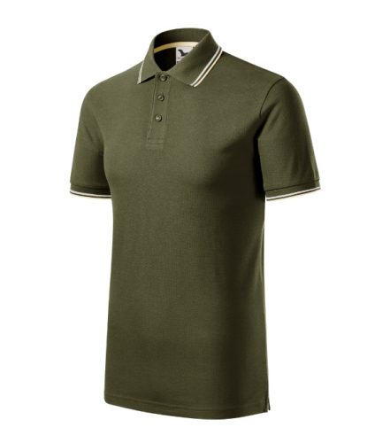 Malfini Focus - Ujjszegélyen és a galléron kontraszt csíkozású férfi galléros póló - Military - 3XL
