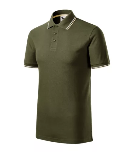 Malfini Focus - Ujjszegélyen és a galléron kontraszt csíkozású férfi galléros póló - Military - 3XL