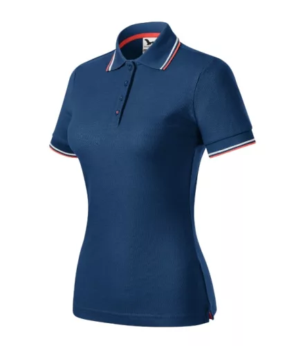 Malfini Focus - Ujjszegélyen és a galléron kontraszt csíkozású, szűkített szabású női galléros póló - Éjkék - M