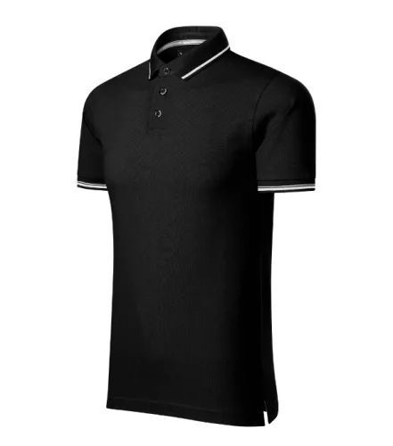 Malfini premium Perfection plain - Gallér és ujjvégek kontraszt csíkkal,  sztreccs anyagú férfi galléros póló - Fekete - M