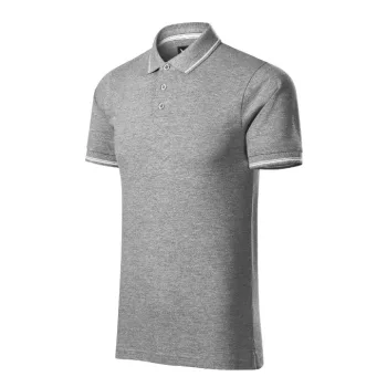   Malfini premium Perfection plain - Gallér és ujjvégek kontraszt csíkkal,  sztreccs anyagú férfi galléros póló - Sötétszürke melírozott - 2XL
