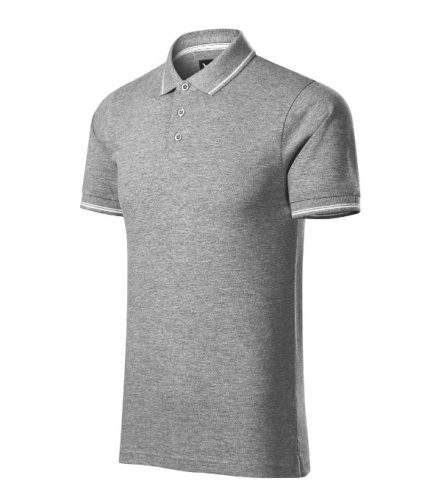 Malfini premium Perfection plain - Gallér és ujjvégek kontraszt csíkkal,  sztreccs anyagú férfi galléros póló - Sötétszürke melírozott - 2XL