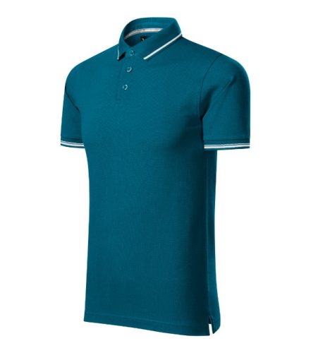 Malfini premium Perfection plain - Gallér és ujjvégek kontraszt csíkkal,  sztreccs anyagú férfi galléros póló - Petrol kék - XL