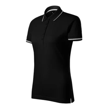   Malfini premium Perfection plain - Gallér és ujjvégek kontraszt csíkkal,  sztreccs anyagú női galléros póló - Fekete - M