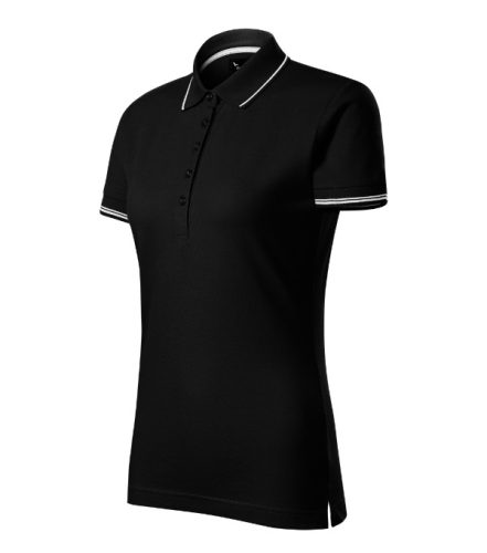 Malfini premium Perfection plain - Gallér és ujjvégek kontraszt csíkkal,  sztreccs anyagú női galléros póló - Fekete - 2XL