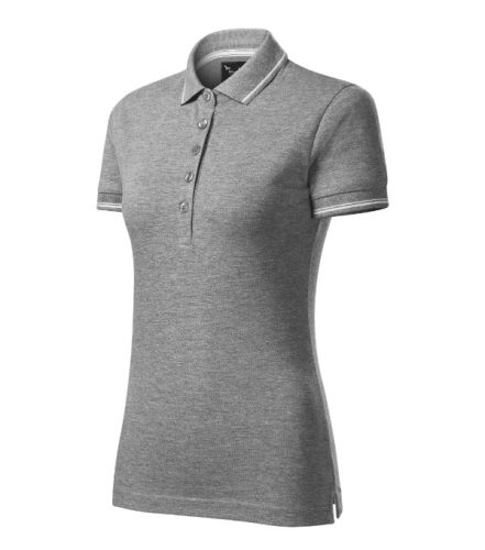 Malfini premium Perfection plain - Gallér és ujjvégek kontraszt csíkkal,  sztreccs anyagú női galléros póló - Sötétszürke melírozott - 2XL