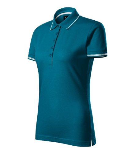 Malfini premium Perfection plain - Gallér és ujjvégek kontraszt csíkkal,  sztreccs anyagú női galléros póló - Petrol kék - 2XL