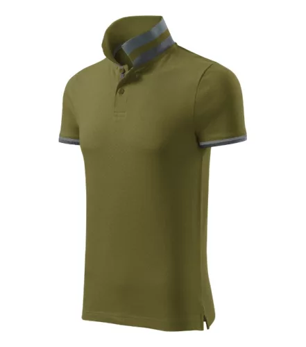 Malfini premium Collar Up - Gallér alsó felületén, ujjakon kontraszt csíkokozású férfi galléros póló - Avokádózöld - 2XL