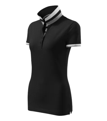 Malfini premium Collar Up - Gallér alsó felületén, ujjakon kontraszt csíkokozású női galléros póló - Fekete - S