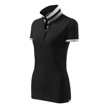   Malfini premium Collar Up - Gallér alsó felületén, ujjakon kontraszt csíkokozású női galléros póló - Fekete - M