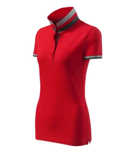 Malfini premium Collar Up - Gallér alsó felületén, ujjakon kontraszt csíkokozású női galléros póló - F1 piros - S