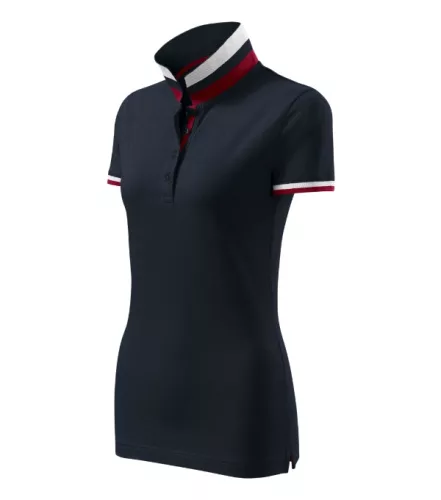 Malfini premium Collar Up - Gallér alsó felületén, ujjakon kontraszt csíkokozású női galléros póló - Szürkéskék - S
