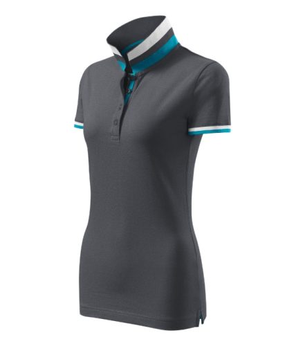 Malfini premium Collar Up - Gallér alsó felületén, ujjakon kontraszt csíkokozású női galléros póló - Világos anthracit - XS