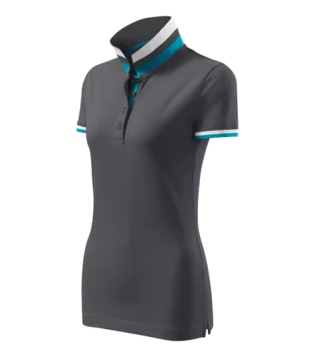 Malfini premium Collar Up - Gallér alsó felületén, ujjakon kontraszt csíkokozású női galléros póló - Világos anthracit - L