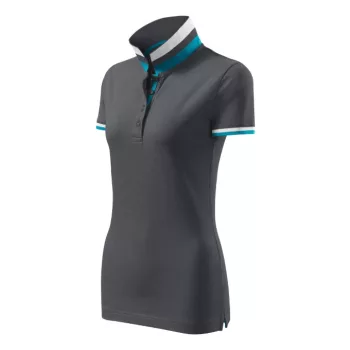  Malfini premium Collar Up - Gallér alsó felületén, ujjakon kontraszt csíkokozású női galléros póló - Világos anthracit - XL