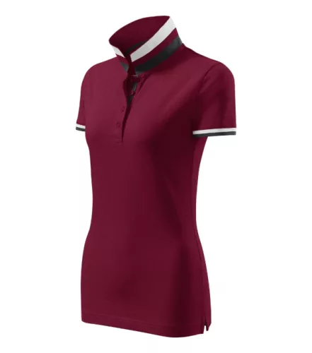 Malfini premium Collar Up - Gallér alsó felületén, ujjakon kontraszt csíkokozású női galléros póló - Garnet - XL