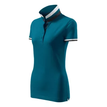   Malfini premium Collar Up - Gallér alsó felületén, ujjakon kontraszt csíkokozású női galléros póló - Petrol kék - M