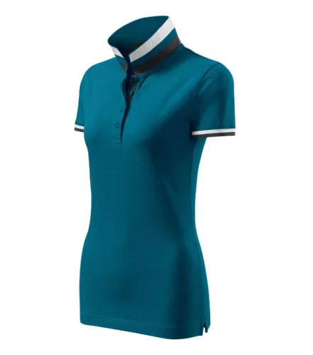 Malfini premium Collar Up - Gallér alsó felületén, ujjakon kontraszt csíkokozású női galléros póló - Petrol kék - XL