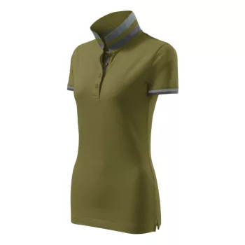   Malfini premium Collar Up - Gallér alsó felületén, ujjakon kontraszt csíkokozású női galléros póló - Avokádózöld - XS