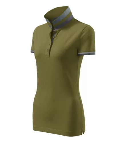 Malfini premium Collar Up - Gallér alsó felületén, ujjakon kontraszt csíkokozású női galléros póló - Avokádózöld - L
