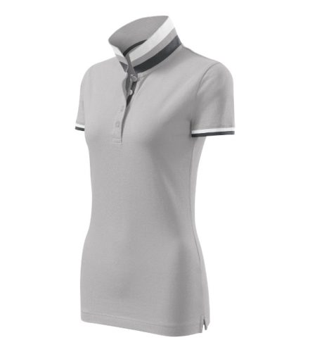 Malfini premium Collar Up - Gallér alsó felületén, ujjakon kontraszt csíkokozású női galléros póló - Ezüstszürke - S