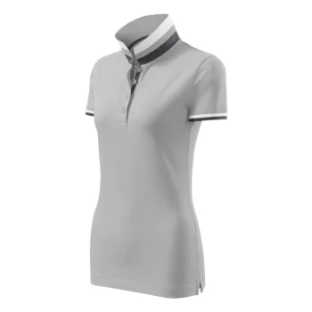   Malfini premium Collar Up - Gallér alsó felületén, ujjakon kontraszt csíkokozású női galléros póló - Ezüstszürke - XL