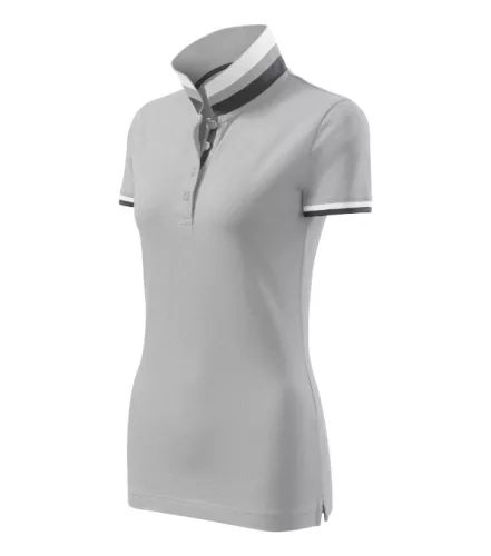 Malfini premium Collar Up - Gallér alsó felületén, ujjakon kontraszt csíkokozású női galléros póló - Ezüstszürke - 2XL