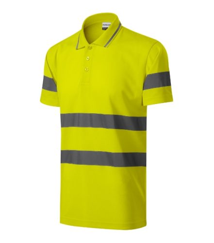 Rimeck HV Runway - Fluoreszkáló poliészter külső és pamut belső oldalú unisex galléros póló - Fluoreszkáló sárga - S