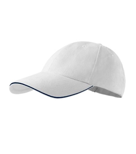 Malfini Sandwich - Hatpaneles, enyhén hajlított felső rész kontraszt csíkkal, rézkapcsokkal állítható unisex baseball sapka - Fehér