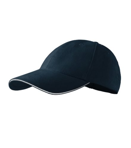 Malfini Sandwich - Hatpaneles, enyhén hajlított felső rész kontraszt csíkkal, rézkapcsokkal állítható unisex baseball sapka - Tengerészkék
